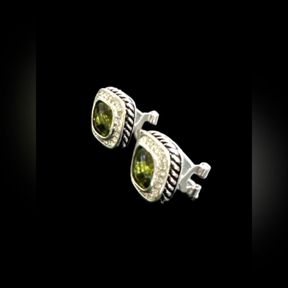 Park Lane Olive Cushion Crystal Halo Stud Earrings - Picture 2 of 6